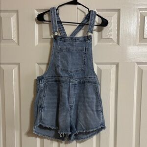 Aerie Denim Overalls with Frayed Hem